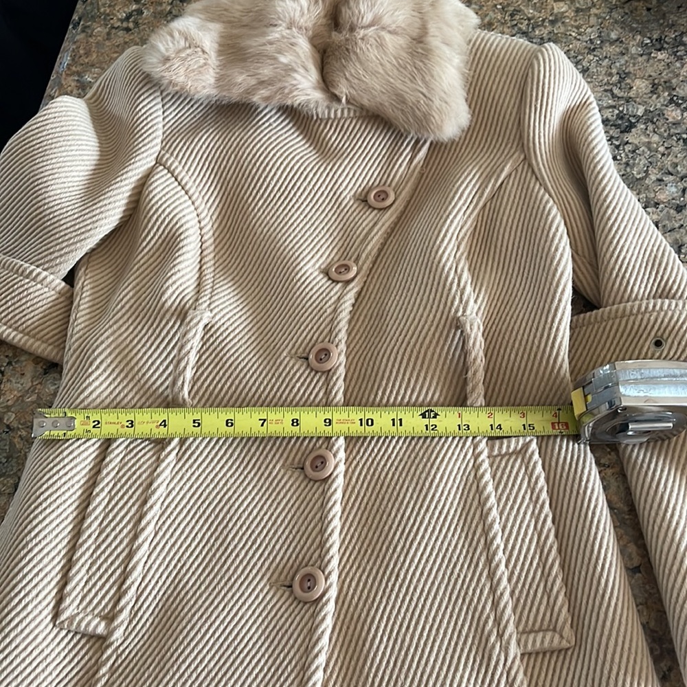 NWOT Bebe Beige Coat Wool with detachable Rabbit Fur collar. Size M - Picture 12 of 15